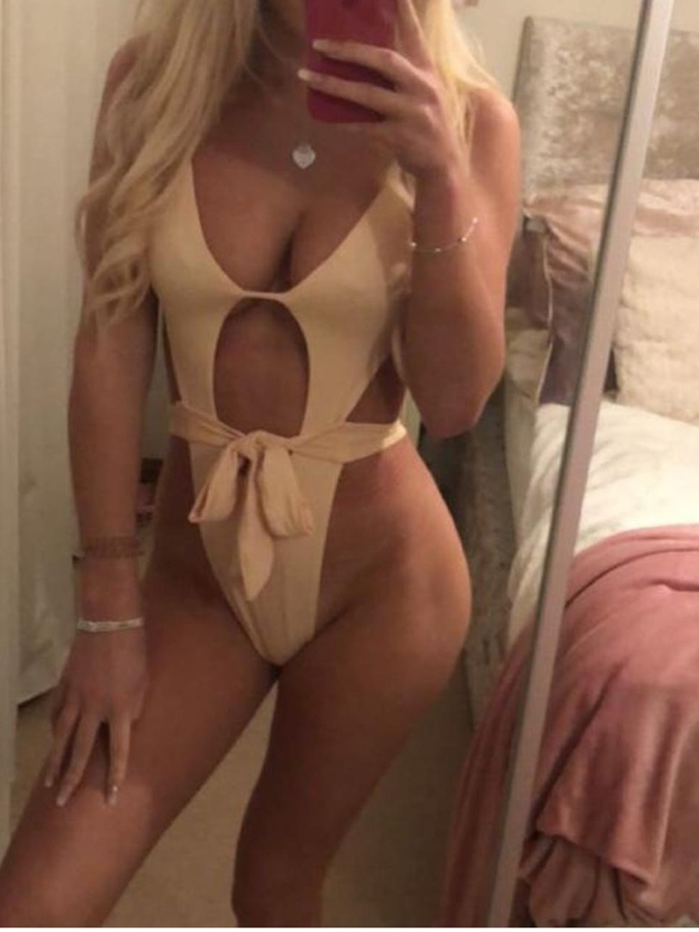 Oh Polly Beige Tie-Front One-Piece Swimsuit
